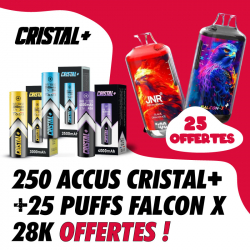 Pack 250 Accus Cristal+ + 25 JNR Falcon X 28000 OFFERTES